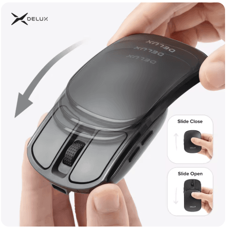 [알리] Delux 포켓 접이식 마우스 무선 2.4G Bluetooth5.2 무음 (23,945원/무료) 11.32$