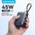 벤션 45W 10000mAh 보조배터리 내장 USB-C 케이블 휴대용 파워뱅크 아이폰 17 삼성 S26 포켓 사이즈 보조 배터리 ($28.55 / (약: 43,027원))