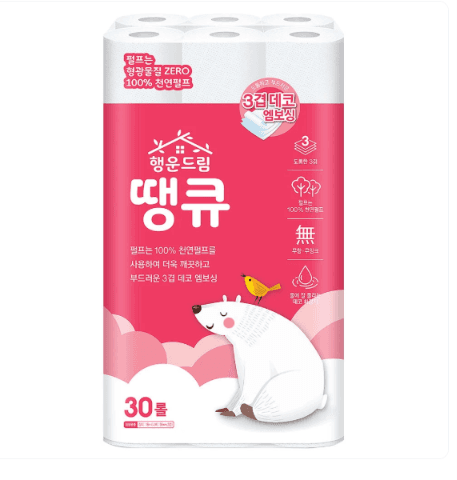 땡큐 천연펄프 화장지, 3겹, 14m, 30롤, 1팩 (6,990원 / 무료배송)