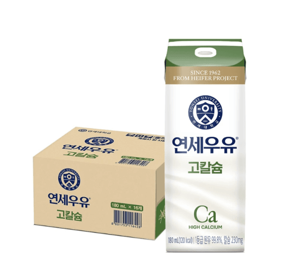 연세우유 고칼슘 멸균 흰우유, 180ml, 16개 (7,900원 / 무료배송)