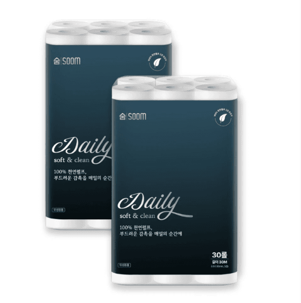 숨 데일리 화장지, 천연펄프, 3겹, 30m, 30롤, 2팩 (11,900원 / 무료배송)
