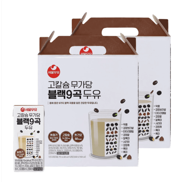 서울우유 고칼슘 무가당 블랙9곡 두유 190ml, 32개 (13,400원 / 무료배송)