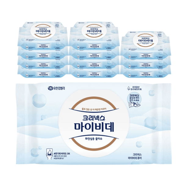 크리넥스 마이비데 퓨어 화장실용 물티슈, 50매, 12팩 (20,900원 / 무료배송)