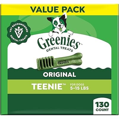 Amazon) 프라임) 강아지용 Greenies Dental Dog Treats, Teenie 사이즈 130개 $25.29