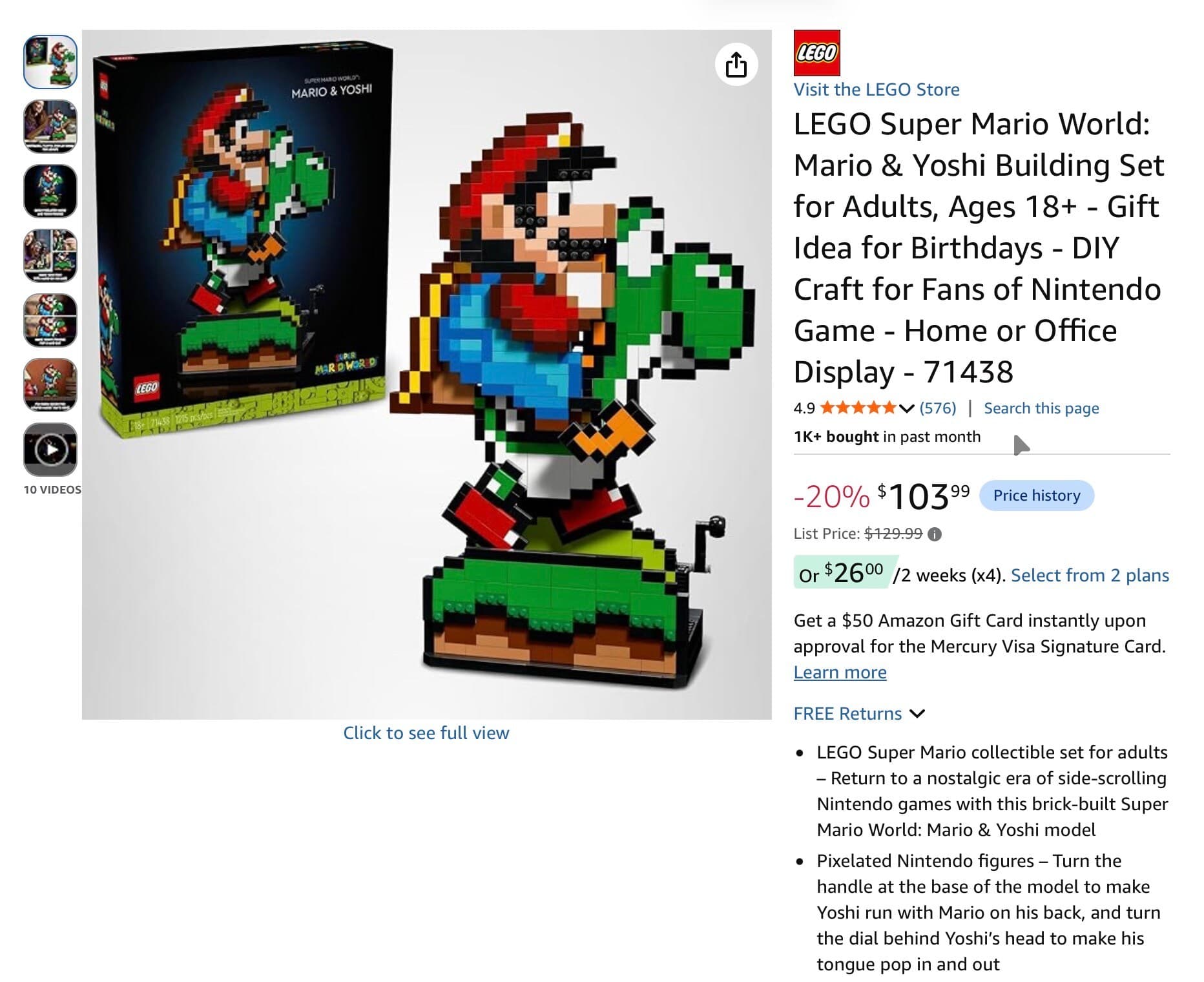 [Amazon] LEGO Super Mario World: Mario & Yoshi Building Set for Adults ($103.99/FS)
