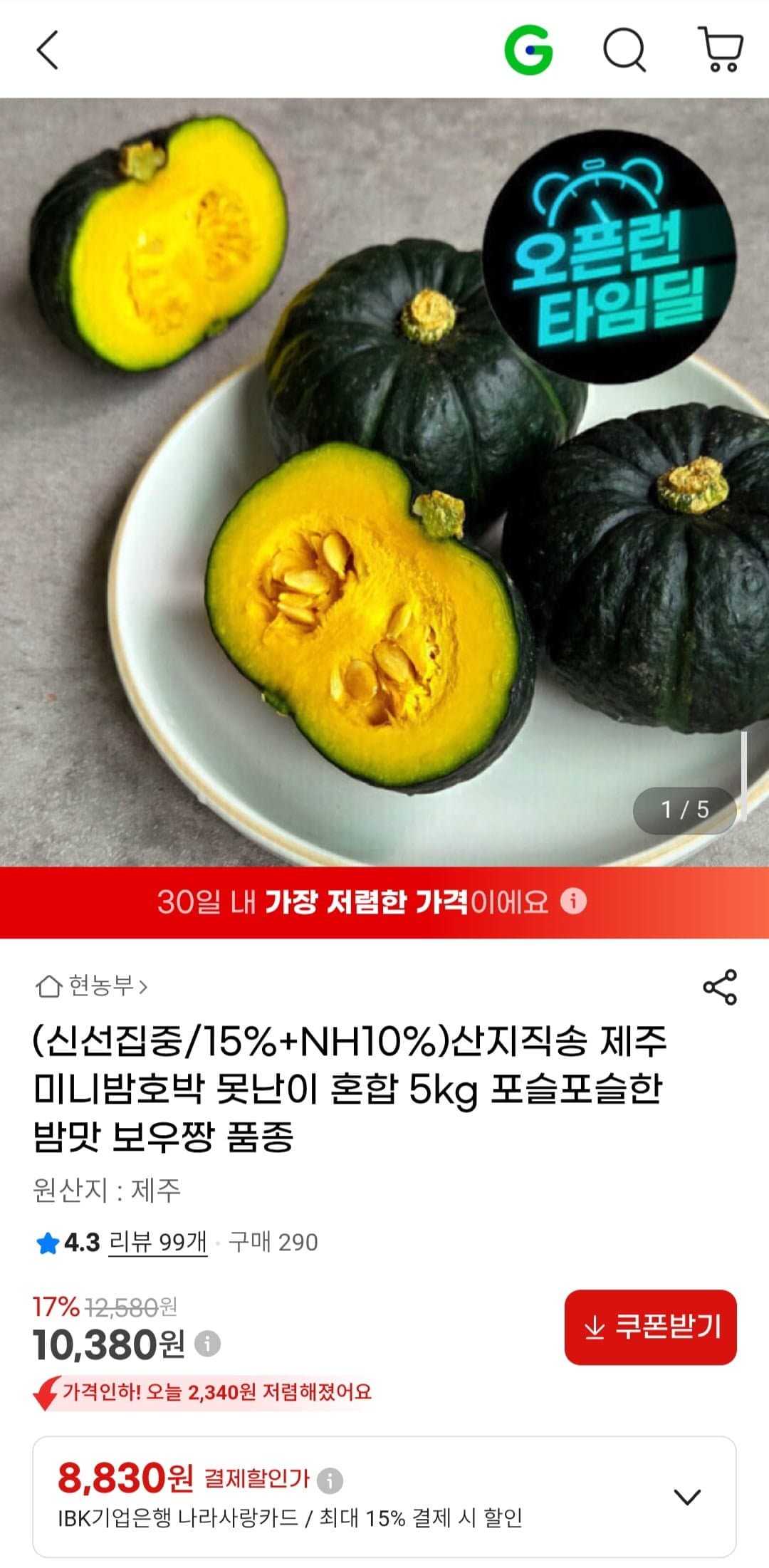 [G마켓]산지직송 제주 미니밤호박 못난이 혼합 5kg (10,380원/무료)