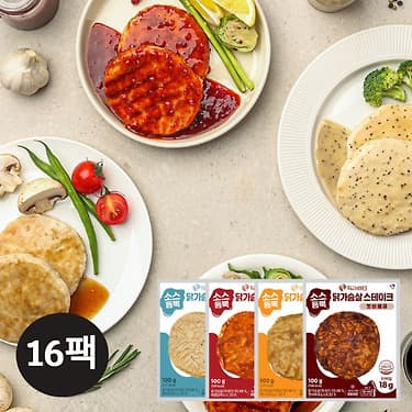 [카카오]득근파티 소스듬뿍 닭가슴살 스테이크 4종 16팩 (20,280원/무배)