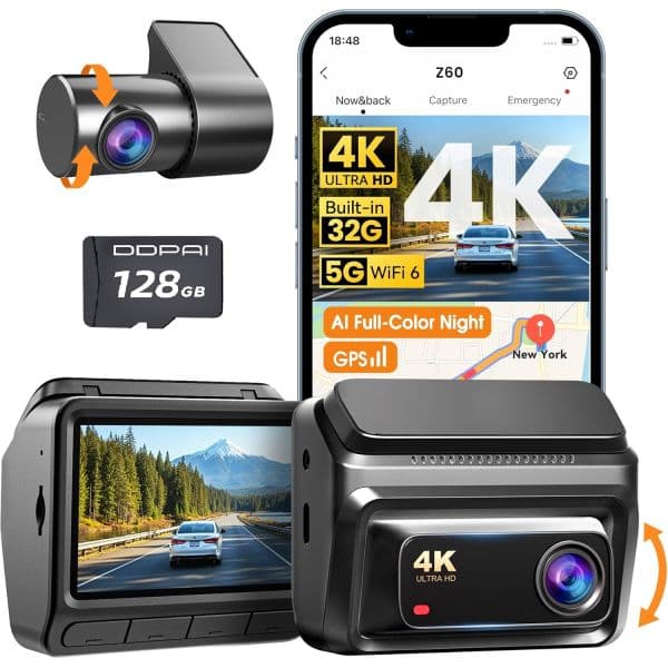 【무료 128G 카드】DDPAI Z60 듀얼 대시캠 전면 및 후면 4K+1080P ($51.64 / (약: 75,673원))
