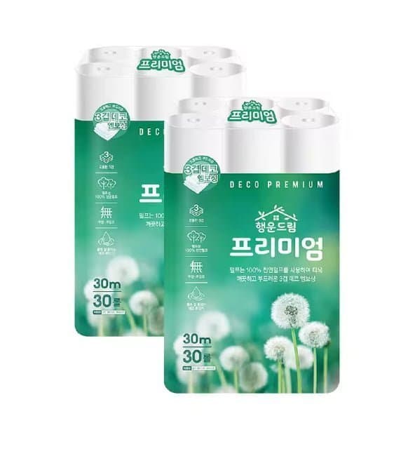 프리미엄 화장지 3겹 30m 2팩 (16,981원) 고평량 도톰한 숨 물티슈 70매 10팩(8,...