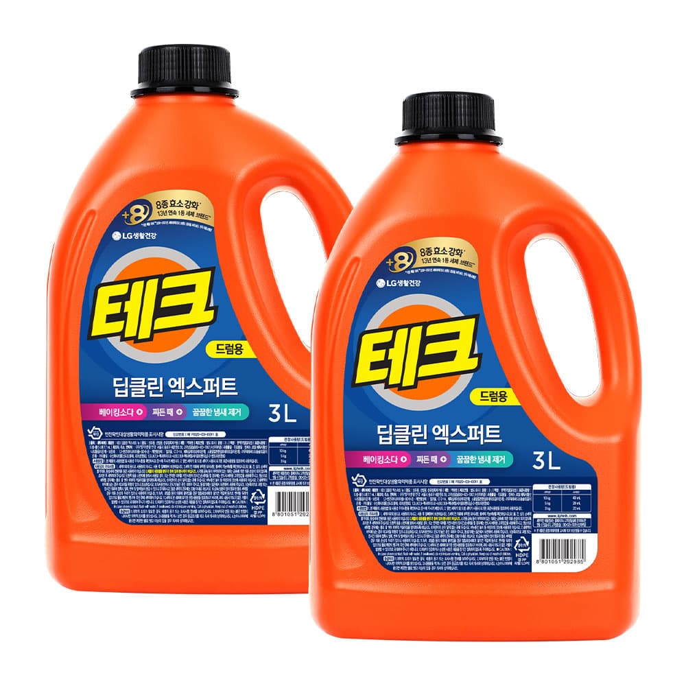 테크 딥클린 실내건조 액체세제 용기 3L X 2개 (12,995원 / 무료배송)