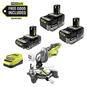RYOBI ONE 7-1 4" Cordless Compound Miter Saw w 2x 4.0 Ah 2 Ah Batts & Charger ($179.00 / (약: 259,567원))