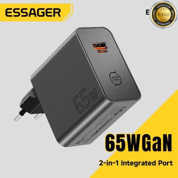 ESSAGER 65W GaN 충전기 PD3.0 PPS QC4.0 삼성 S26 맥북 노트북 PD 고속 충전기 완벽 호환 ($0.65 / (약: 942원))