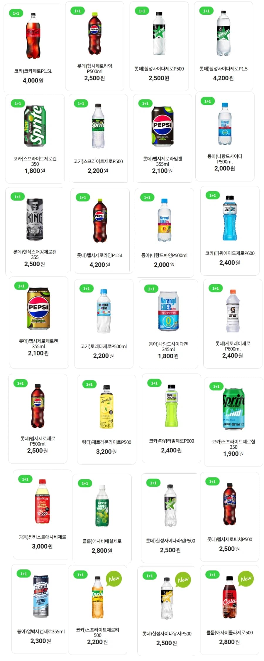 [4대 편의점] 8월 제로칼로리 음료 1+1 행사 (8/1~31) (1)