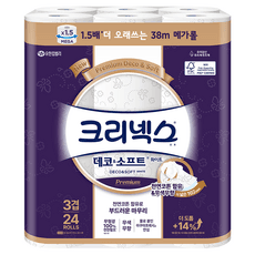 크리넥스 데코 앤 소프트 화이트 천연펄프 3겹 고급롤화장지, 38m, 24개입, 1개 (17,640원/무료배송)