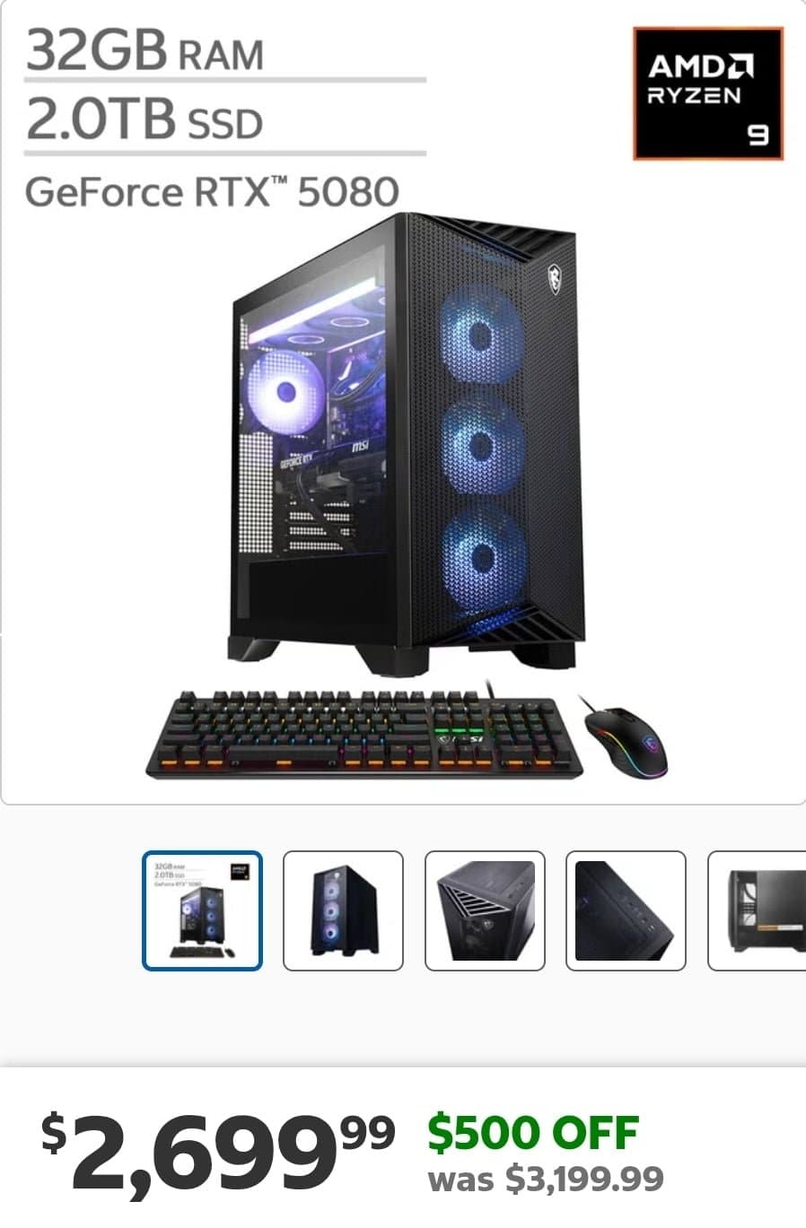 [Costco]MSI highend gaming desktop (Ryzen 9 9900X / RTX 5080 / 32GB / 2TB) - $2,699.99