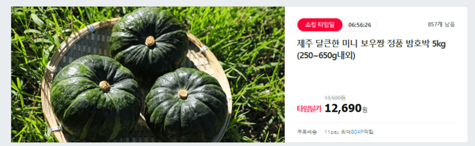 [11번가] 제주 달큰한 미니 보우짱 정품 밤호박 5kg (250~650g내외) 실중량 4.5k...