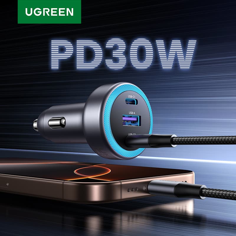 UGREEN 차량용 충전기 PD30W USB C 고속 충전기 고속 충전 모바일폰 USB C 차량용 충전기 ($3.24 / (약: 4,669원))
