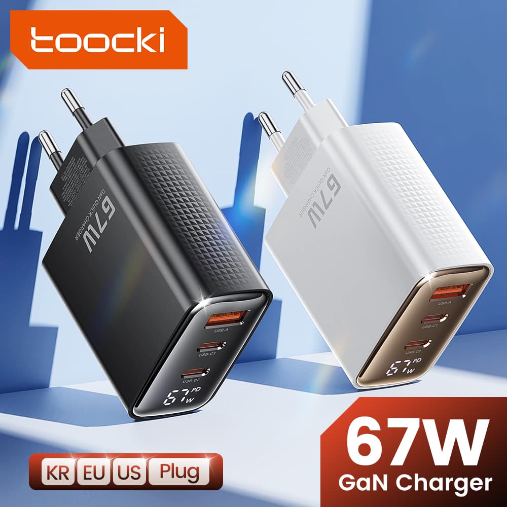 Toocki 67W GaN 충전기 디지털 디스플레이 빠른 충전 4.0 3.0 노트북 iPhone 용 고속 유형 C USB 충전기 Samsung Xiaomi Realme POCO ($10.99 / (약: 15,837원))