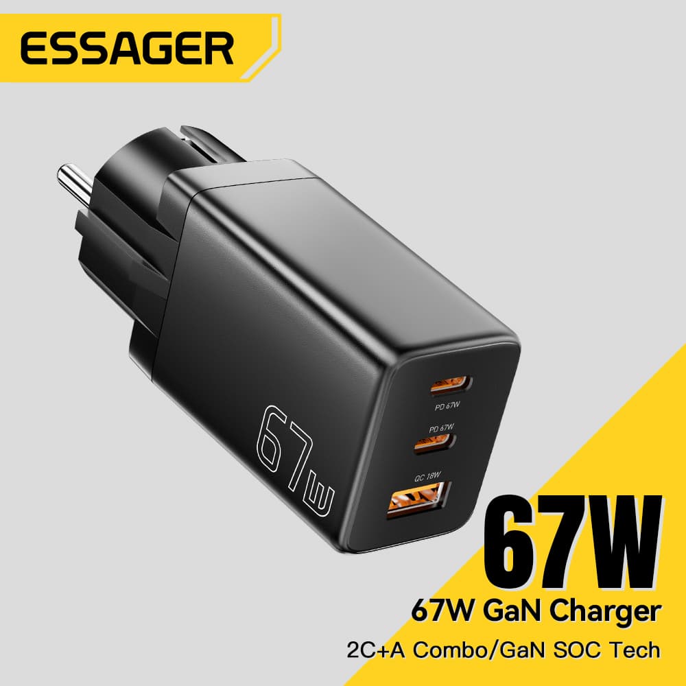Essager GaN USB 유형 C 충전기 67W 45W 33W KR EU 플러그 삼성 iPhone 16 15 14 Pro Huawei 전화 노트북 Chagers 용 고속 충전 ($10.99 / (약: 15,837원))