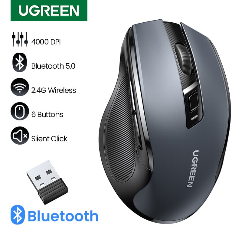 UGREEN 인체 공학적 무선 마우스, 블루투스 5.0 마우스, 4000DPI 2.4G ($8.64 / (약: 12,451원))