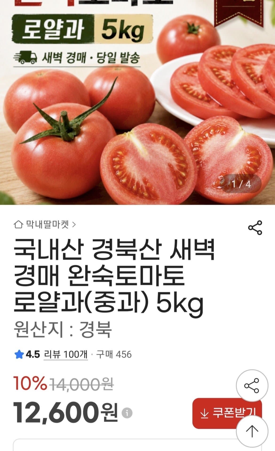 [지마켓]완숙토마토 로얄과5kg(12,600/무배)
