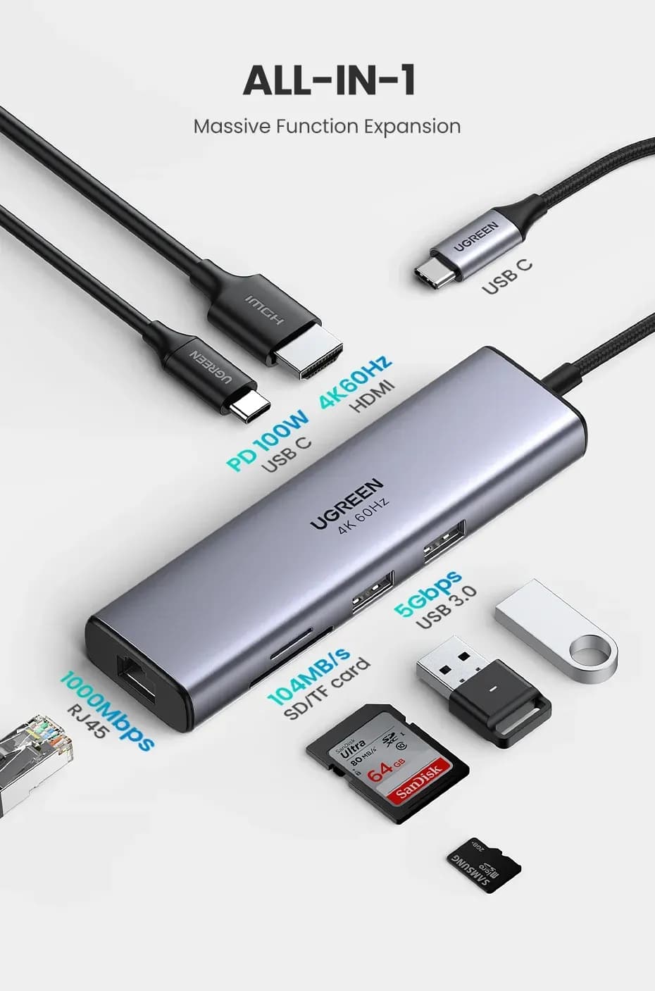 UGREEN USB 허브, 7-in-1 (22,461원 / 무료배송)