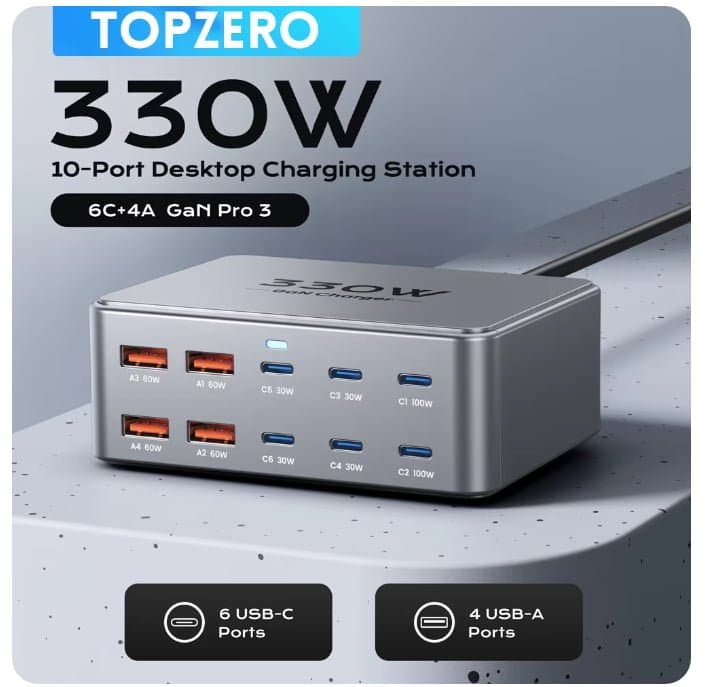 330W USB C GaN 충전기 100W PD3.0 PPS QC3.0 노트북 iPhone 15 16 용 멀티 포트 고속 충전 스테이션 Samsung Macbook Pro Tablet ($20.17 / (약: 29,066원))