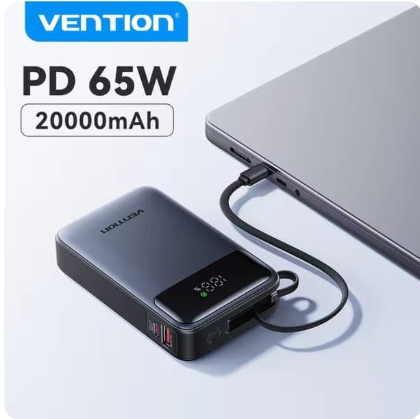 벤션 65W 파워뱅크 20000mAh 내장 USB-C 케이블 휴대용 보조배터리 ($30.23 / (약: 43,564원))