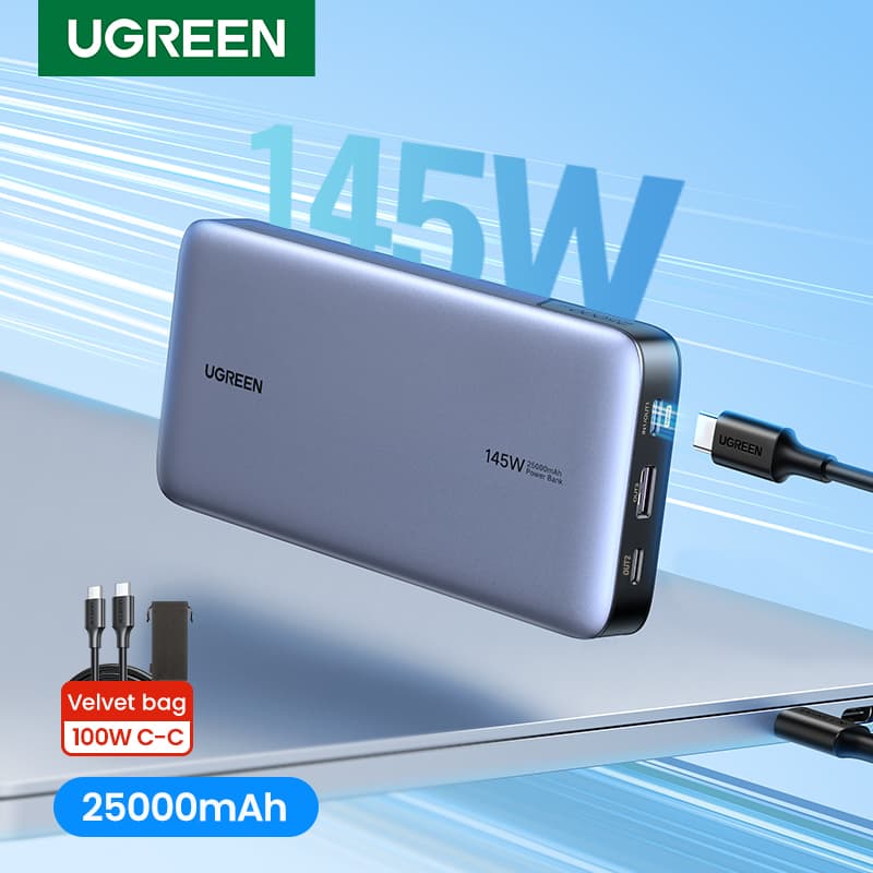 UGREEN 140W 100W 휴대용 보조배터리 25000mAh 20000mAh PD 고속 충전 파워뱅크 ($39.12 / (약: 56,375원))