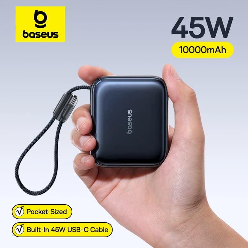베이스어스 45W 미니 파워뱅크 10000mAh 내장 USB-C 케이블 포켓 사이즈 소형