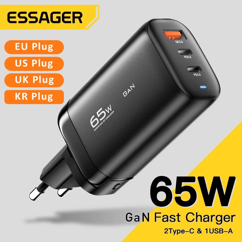 Essager-65W GaN USB c형 충전기, 노트북 PPS 45W 25W 빠른 충전 삼성 QC3.0 PD3.0 충전기 ($4.12 / (약: 5,937원))
