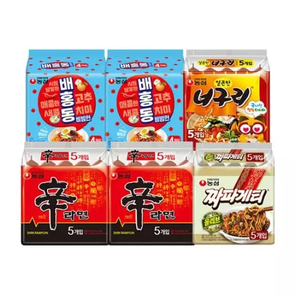 신라면 5입+너구리 5입+짜파게티5입+배홍동 4입 (0원 / 무료배송)