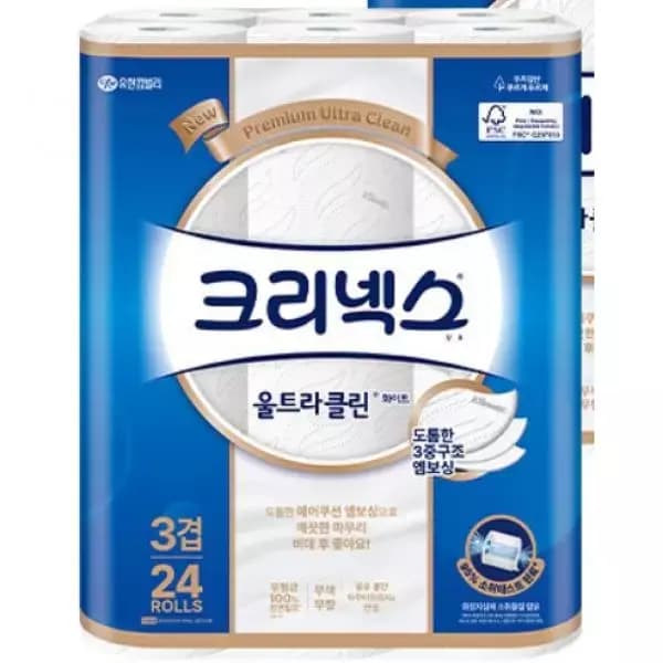 지마켓) 크리넥스 울트라클린 화이트 25m24롤*2팩 체감 22513원 (22,513원 / 무료배송)