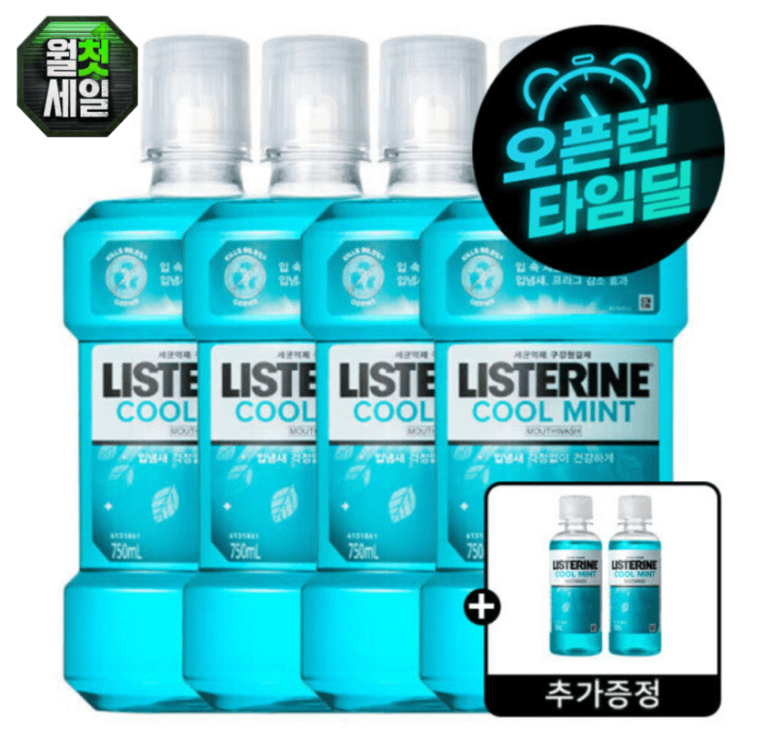 리스테린 쿨민트 마우스워시 750ml 4개 + 리스테린 쿨민트 100ml 2개 증정 16,240원