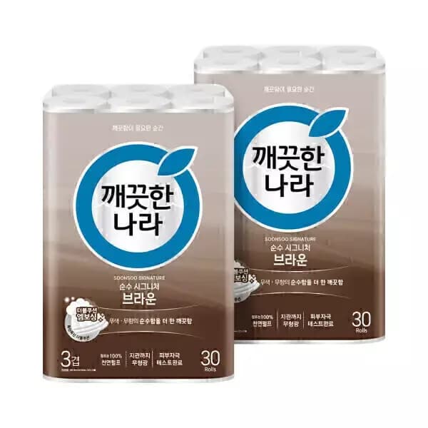 [지마켓]깨끗한나라 순수시그니처 화장지 브라운 30m 30롤 2팩 (23,590원/무료) (무료배송)