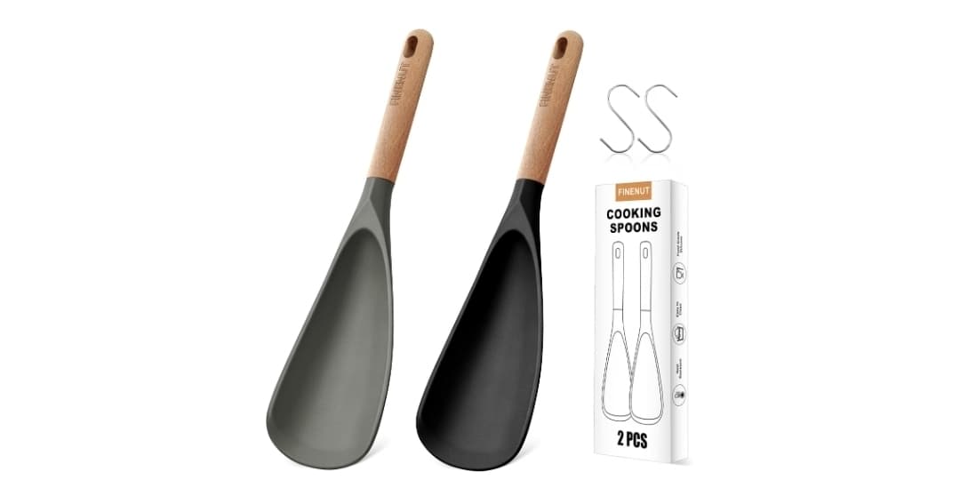 Amazon) 2-Pack Silicone Cooking Spoons with Wood Handle $8.24
