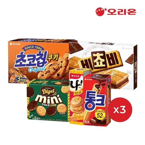 초코칩쿠키 3개 + 나샌드 3개 + 비쵸비 3개 + 다이제미니초코 3개 + 통크 3개 (20,395원 / 무료배송)