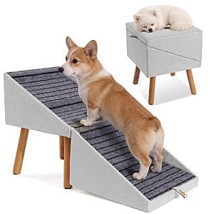 2-in-1 Ziluce 17.13" XL Wooden Foldable Dog Ramp & Ottoman ($99.99 / (약: 142,975원))