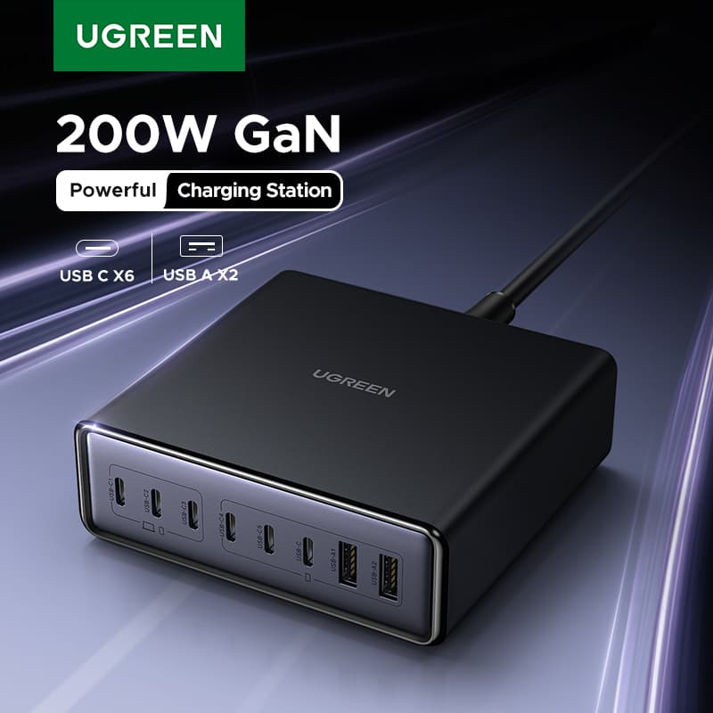 【Korean Plug】UGREEN 200W GaN 충전기 8 in 1 데스크톱 충전 스테이션 맥북 노트북 아이폰 17 16 프로 샤오미 삼성 태블릿 용 ($4.00 / (약: 5,719원))