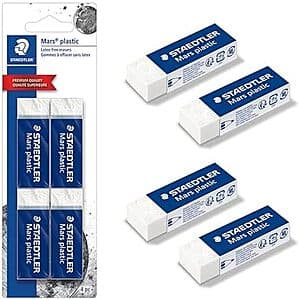 4-Pk Staedtler Mars Plastic Premium Quality Latex-Free Eraser ($2.99 / (약: 4,275원))
