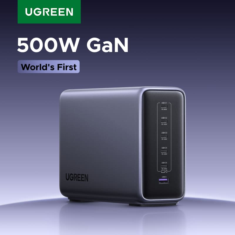 UGREEN 500W GaN 충전기 6 IN 1 데스크탑 충전 스테이션 PD 3.1 최대 240W 단일 포트 ($157.49 / (약: 225,194원))