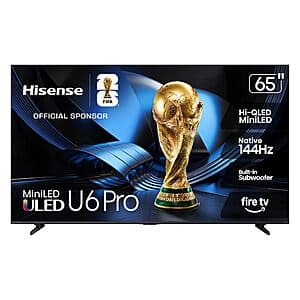 Hisense U6 Pro Mini‑LED ULED 4K 144Hz Dolby Vision IQ TV: 55" ($549.99 / (약: 786,430원))
