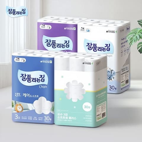 잘풀리는집 순수클로버 천연펄프 화장지 27m x 30롤 x 2팩 (18,395원 / 무료배송)