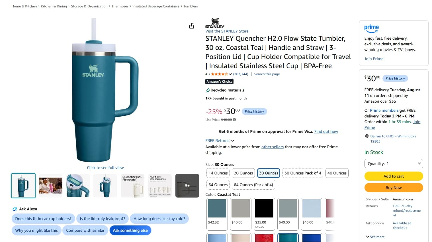 TANLEY Quencher H2.0 Flow State Tumbler, 30 oz
