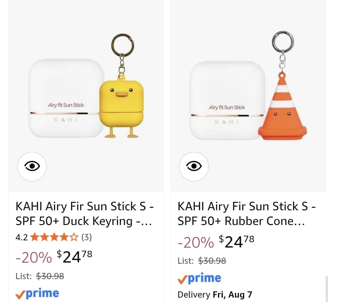 Amazon) KAHI Airy Fir Sun Stick S - SPF 50+ Rubber Cone Keyring $24.78