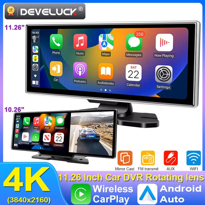 11.26 인치 대시 캠 4K 자동차 DVR 무선 카플레이 ($41.46 / (약: 59,213원))