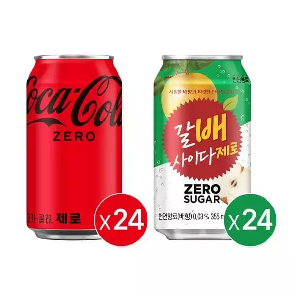 코카콜라 제로 350ml 24입+갈배사이다제로 355ml 24입 (25,605원 / 무료배송)