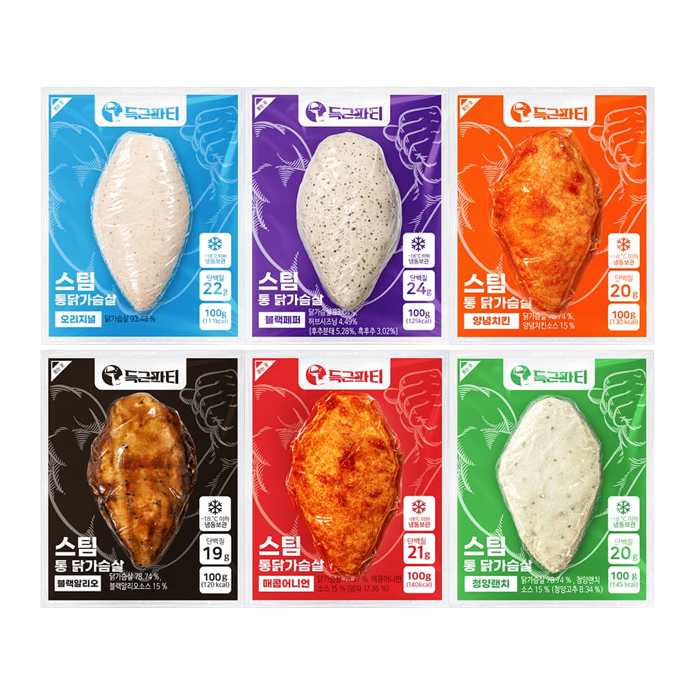 득근파티 스팀 통 닭가슴살, 6종 혼합, 100g, 30팩 (35,700원 / 무료배송)