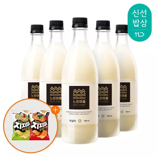 [11번가]배상면주가 무아스파탐 느린마을막걸리 750ml x 5입 +사은품 (11,810원/무배)