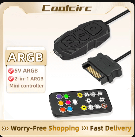 [알리] ARGB 5V 3 핀-SATA 전원 컨트롤러+리모콘 <알뜰마트>